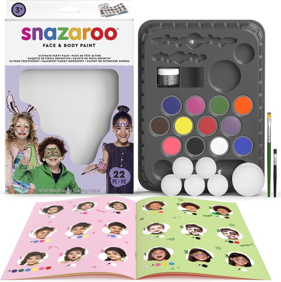 SNAZAROO Velká sada barev na obličej, Party pack, 22 dílů
