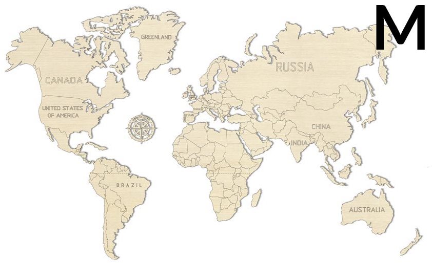 World Wood Map M 38x57cm svět dřevěná nástěnná mapa 3D puzzle EN