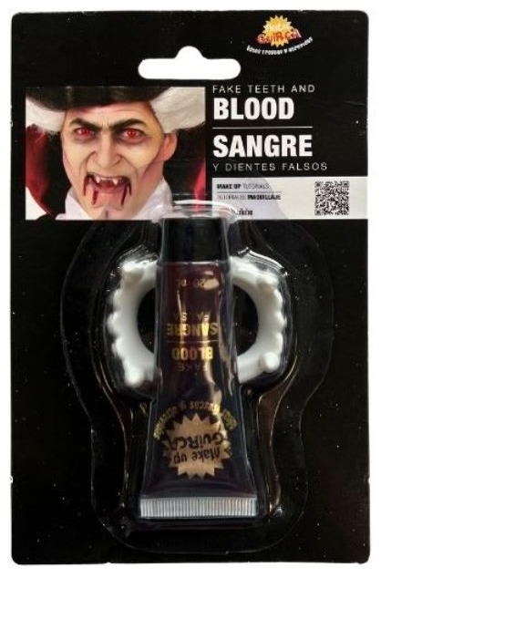 Upíří zuby s umělou krví 20 ml - upír - vampír - drakula - Halloween