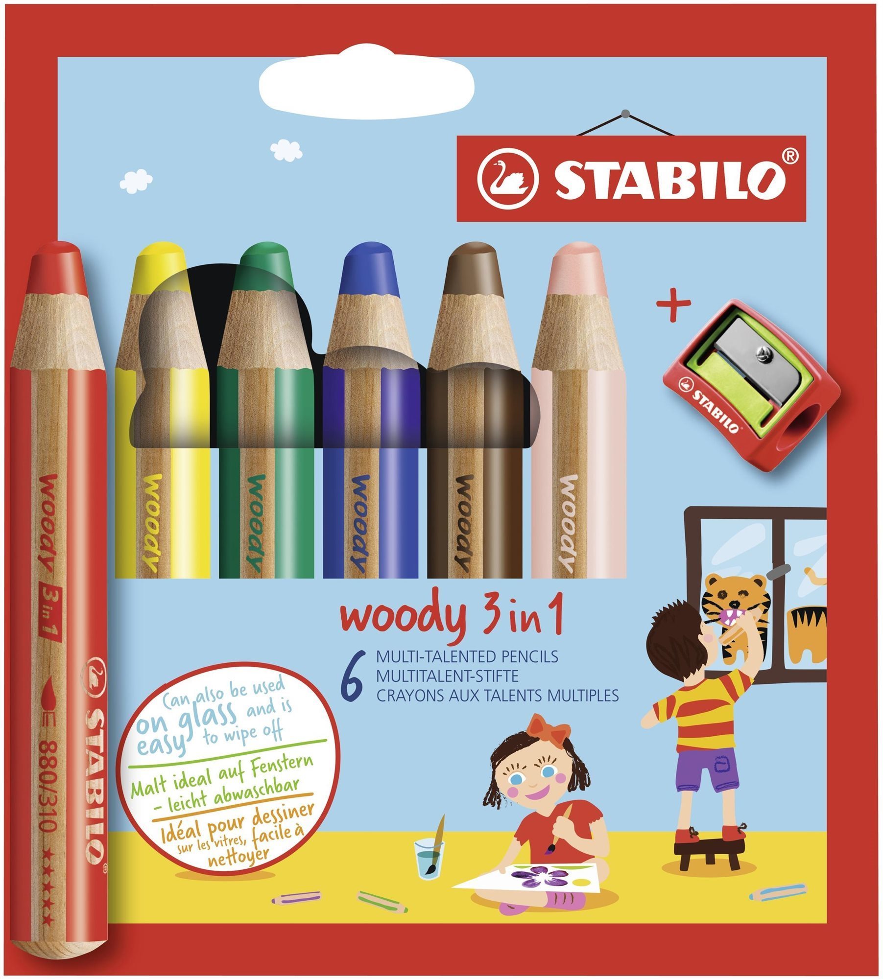 STABILO woody 3 v 1, 6 barev s ořezávátkem