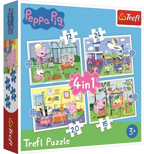 Puzzle Prasátko Peppa: Vzpomínky na prázdniny 4v1 (12,15,20,24 dílků)