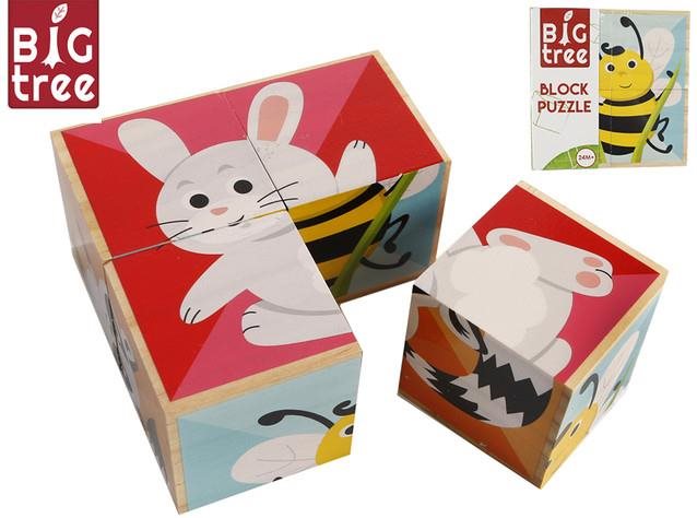 Kostky dřevěné 4ks zvířátka 10x10x5cm 24m+ ve fólii