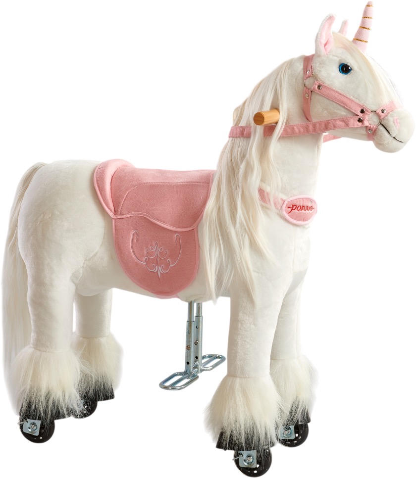 Ponnie Mechanický jezdící jednorožec Merlin S s růžovým sedlem