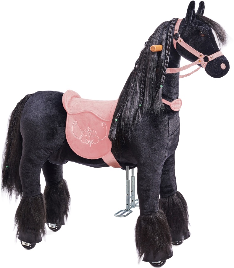 Ponnie Mechanický jezdící kůň Ebony M s růžovým sedlem