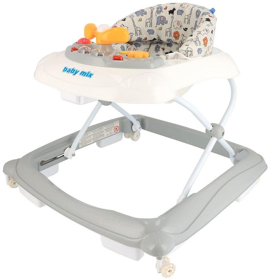 Baby Mix Dětské chodítko s volantem a silikonovými kolečky šedé