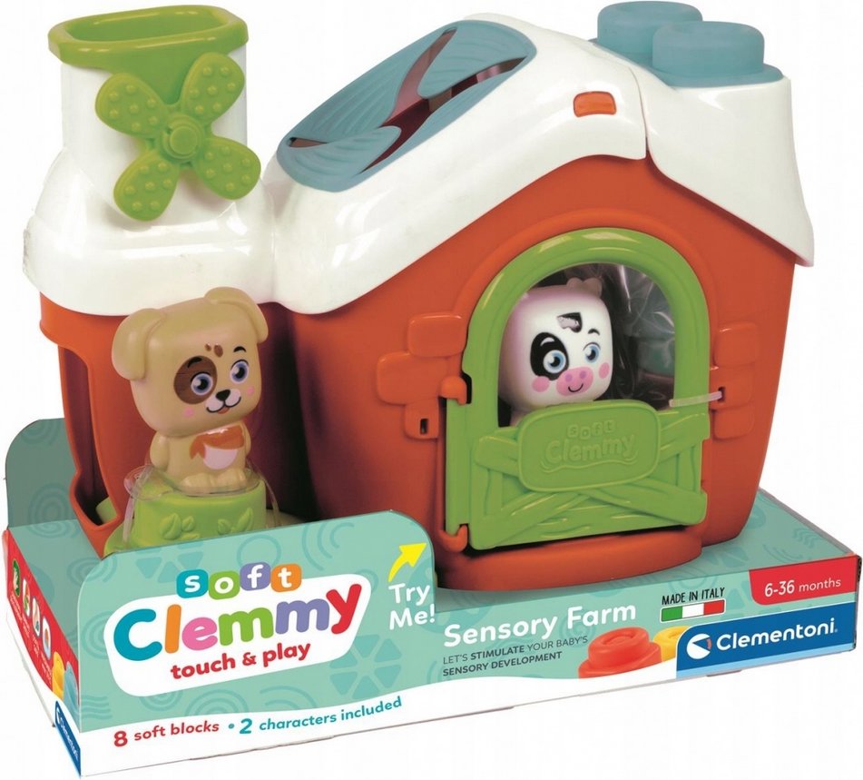 Clementoni Soft Clemmy Vkládací senzorická farma s 8 kostkami