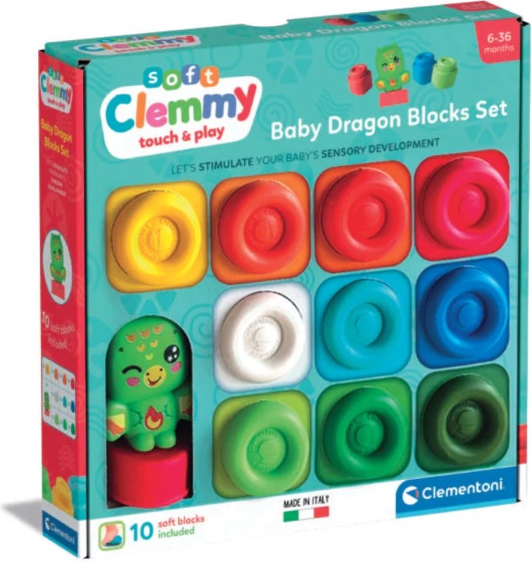 Clementoni Soft Clemmy Sada 10 měkkých kostek + figurka draka