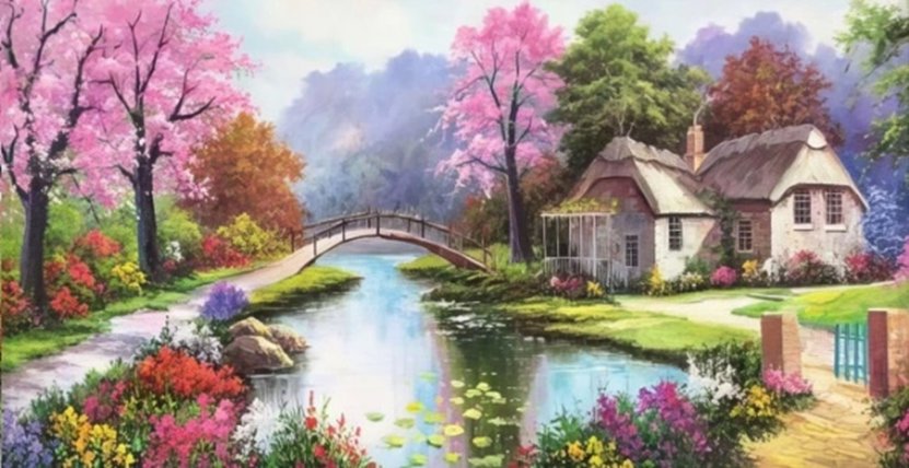 Norimpex Idylická osada s řekou 80 × 40 cm