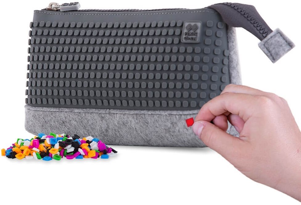 Velké šedé pouzdro Pixie Crew na školní a kancelářské potřeby.