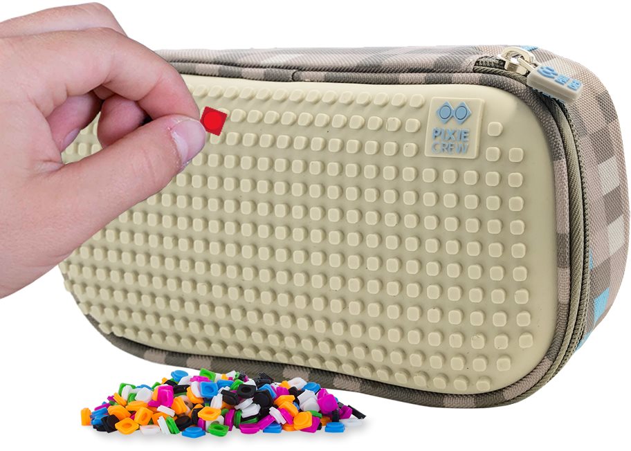 Šedo-modrý studentský penál Pixie Crew s motivem Minecraftu