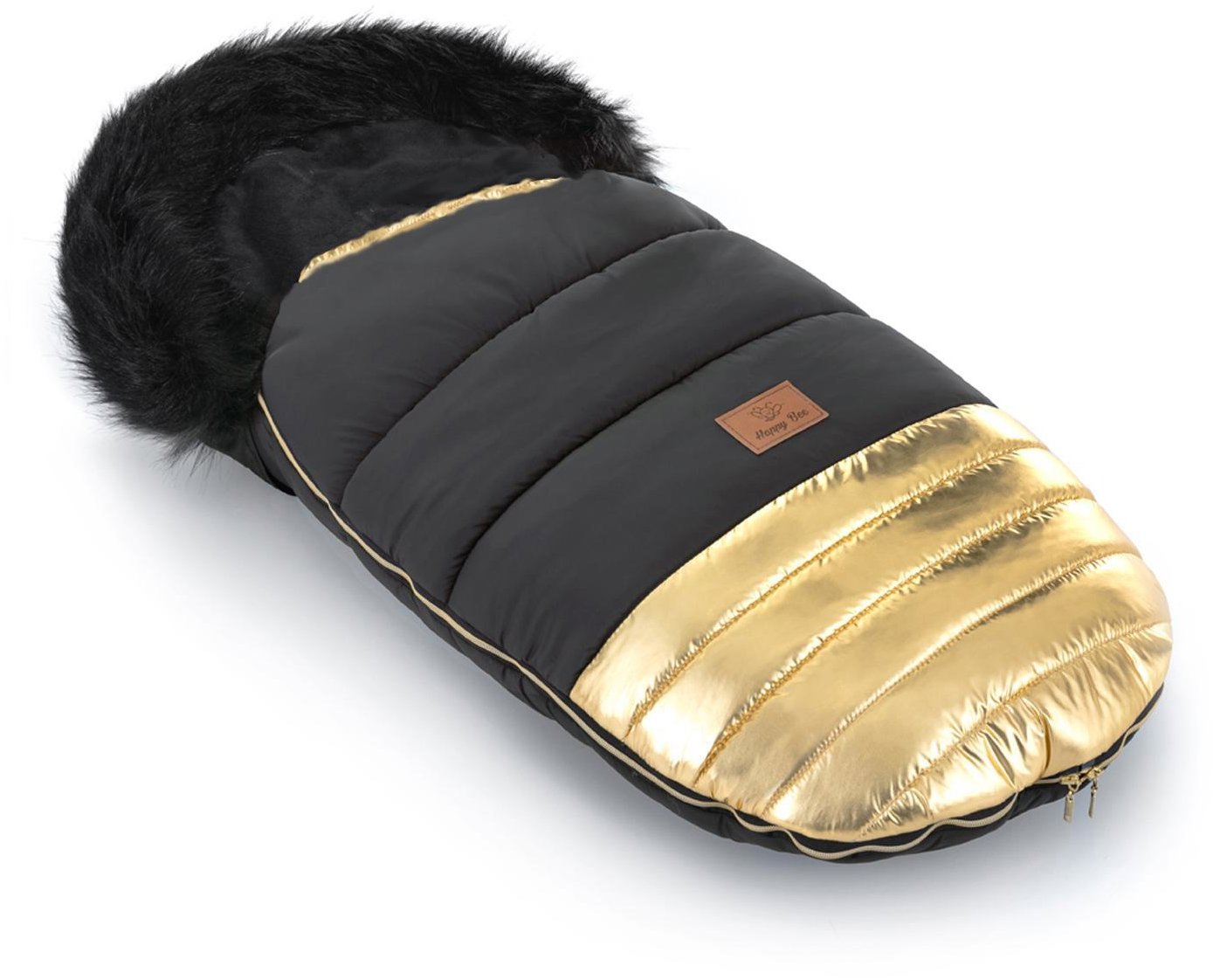 HappyBee Zimní fusak Trinity Shine s kožíškem gold/gold lem