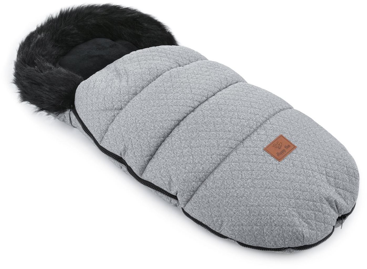 HappyBee Zimní fusak Trinity Diamond s kožíškem grey/black