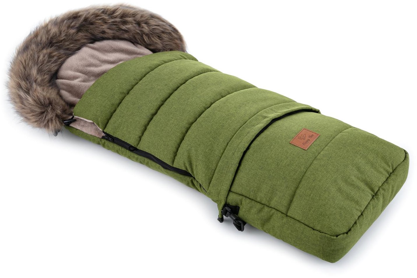 HappyBee Zimní fusak Combi Leny s kožíškem green