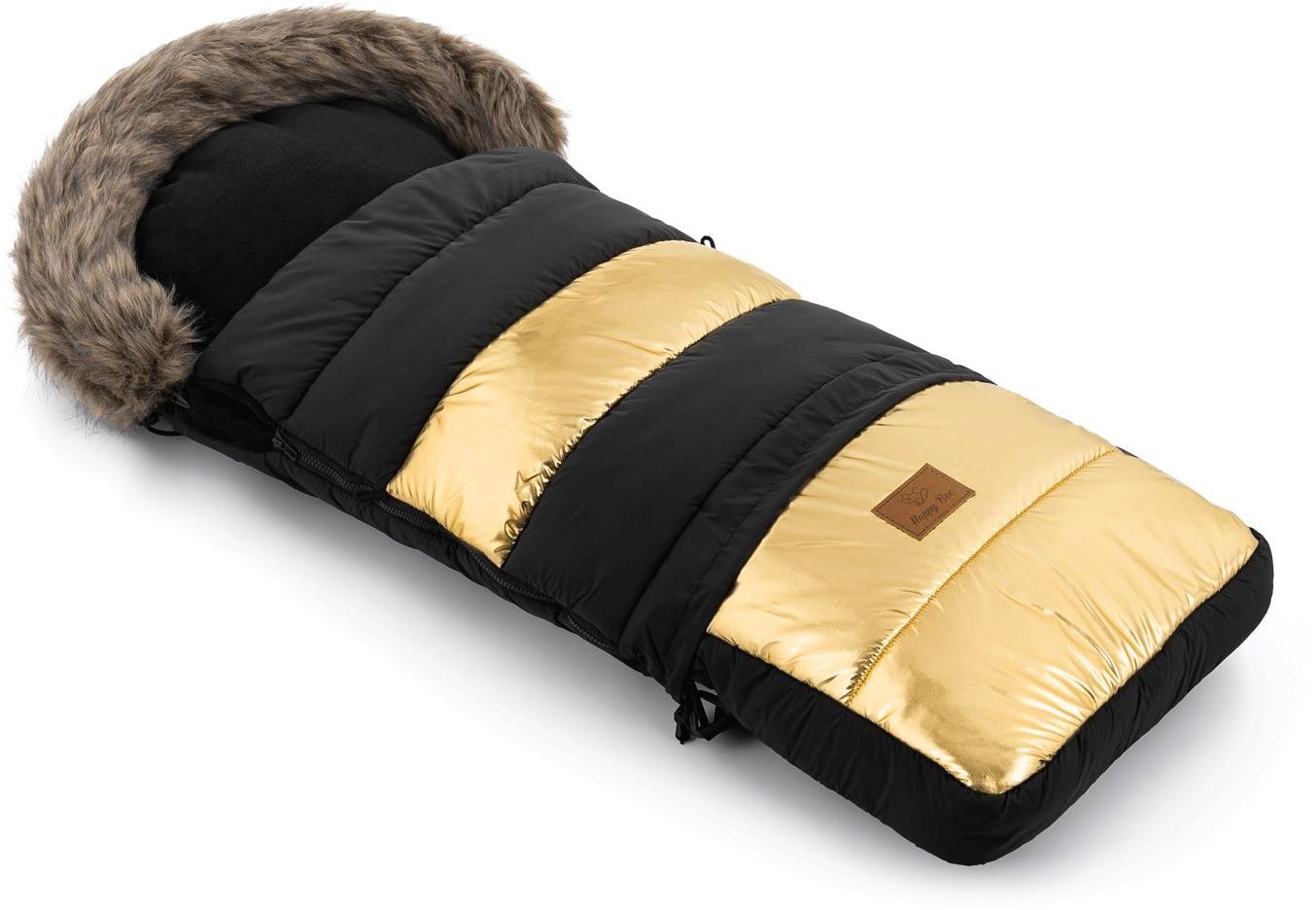 HappyBee Zimní fusak Combi Shine s hnědým kožíškem gold