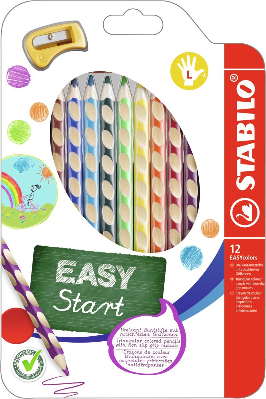 STABILO EASYcolors pro leváky - sada 12 barev s ořezávátkem