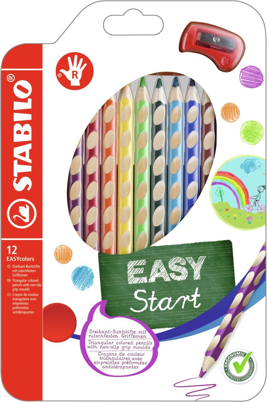 Sada 12 barev STABILO EASYcolors pro praváky s ořezávátkem