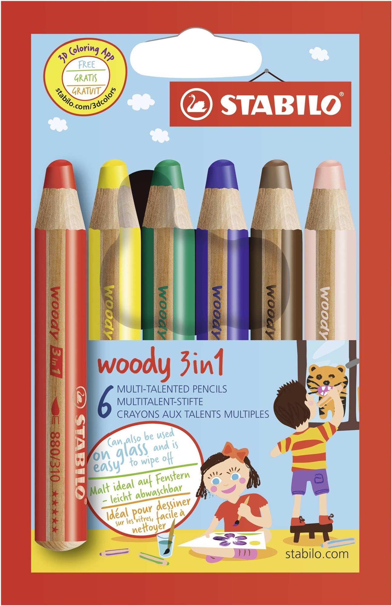 STABILO woody 3 v 1, 6 barev - multifunkční voskovka pro děti a dospělé.