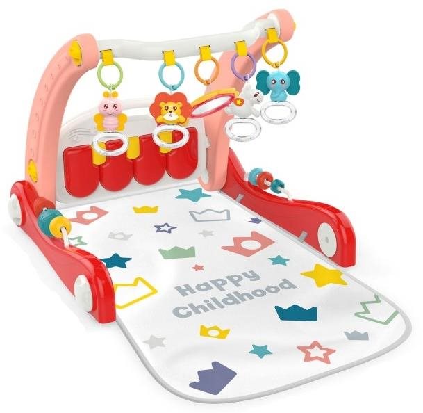 Huanger 2v1 chodítko/hrací deka s hrazdičkou a piankem - Růžová