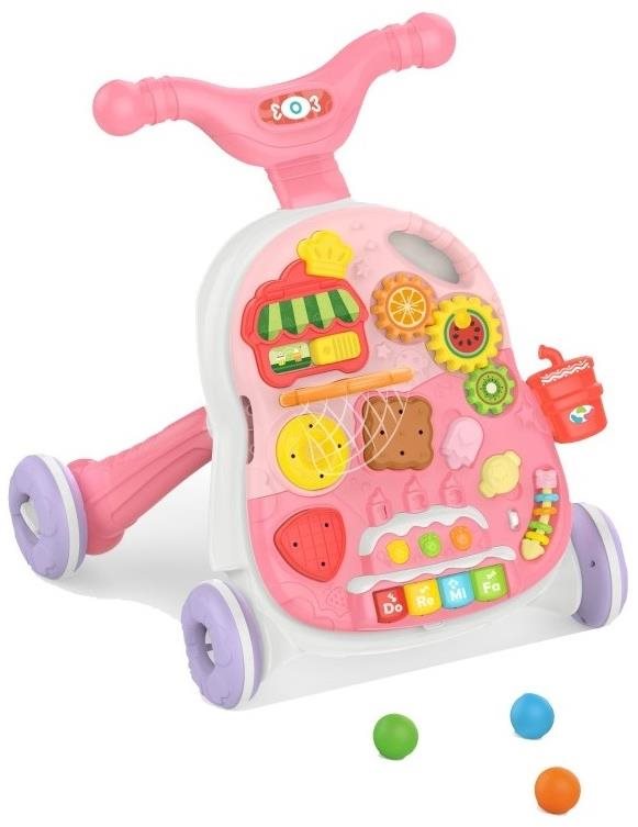 Huanger 2v1  interaktivní chodítko/stoleček Ovoce - Růžová