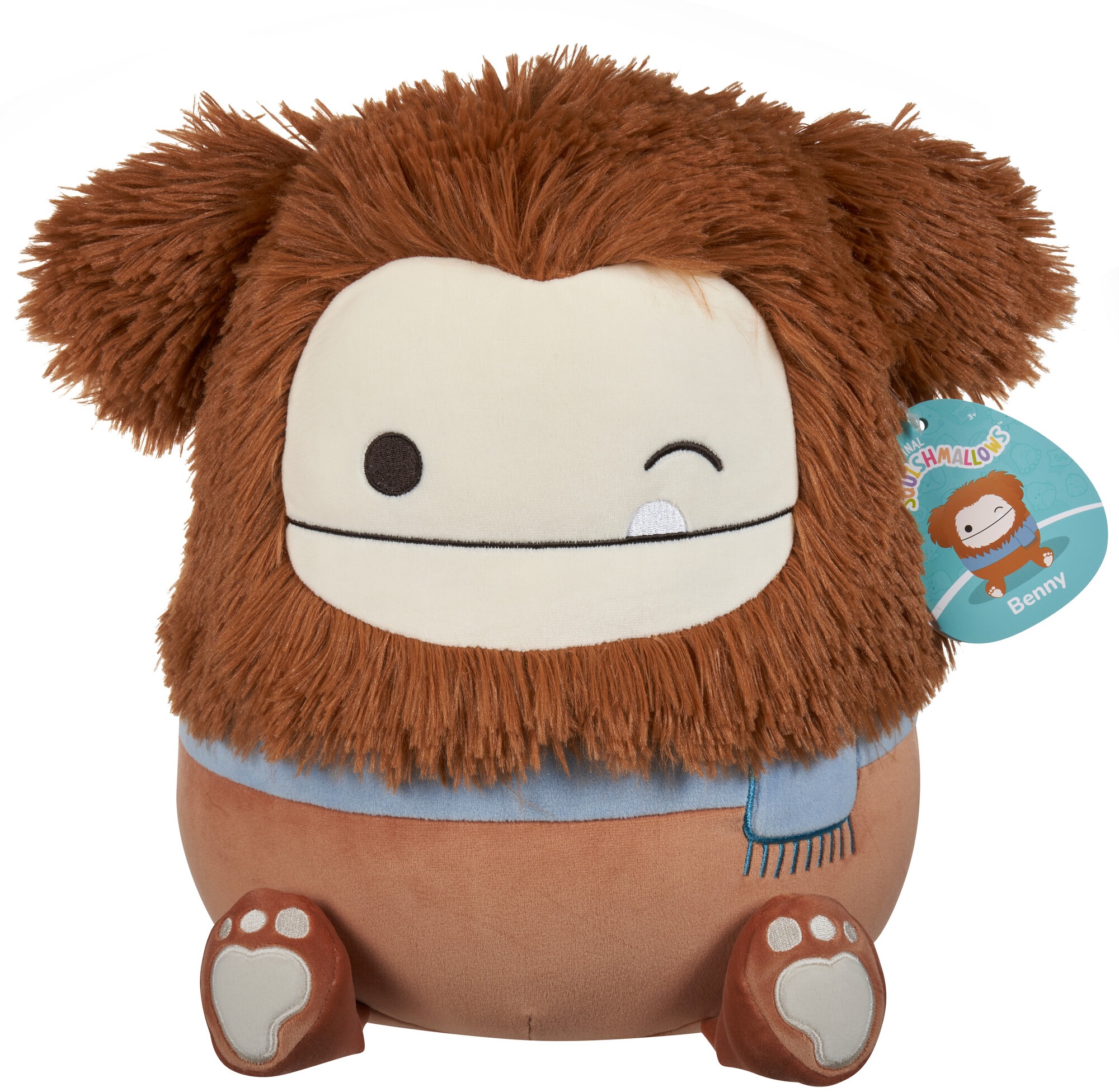 Squishmallows Benny – mrkající hnědý Bigfoot se šálou