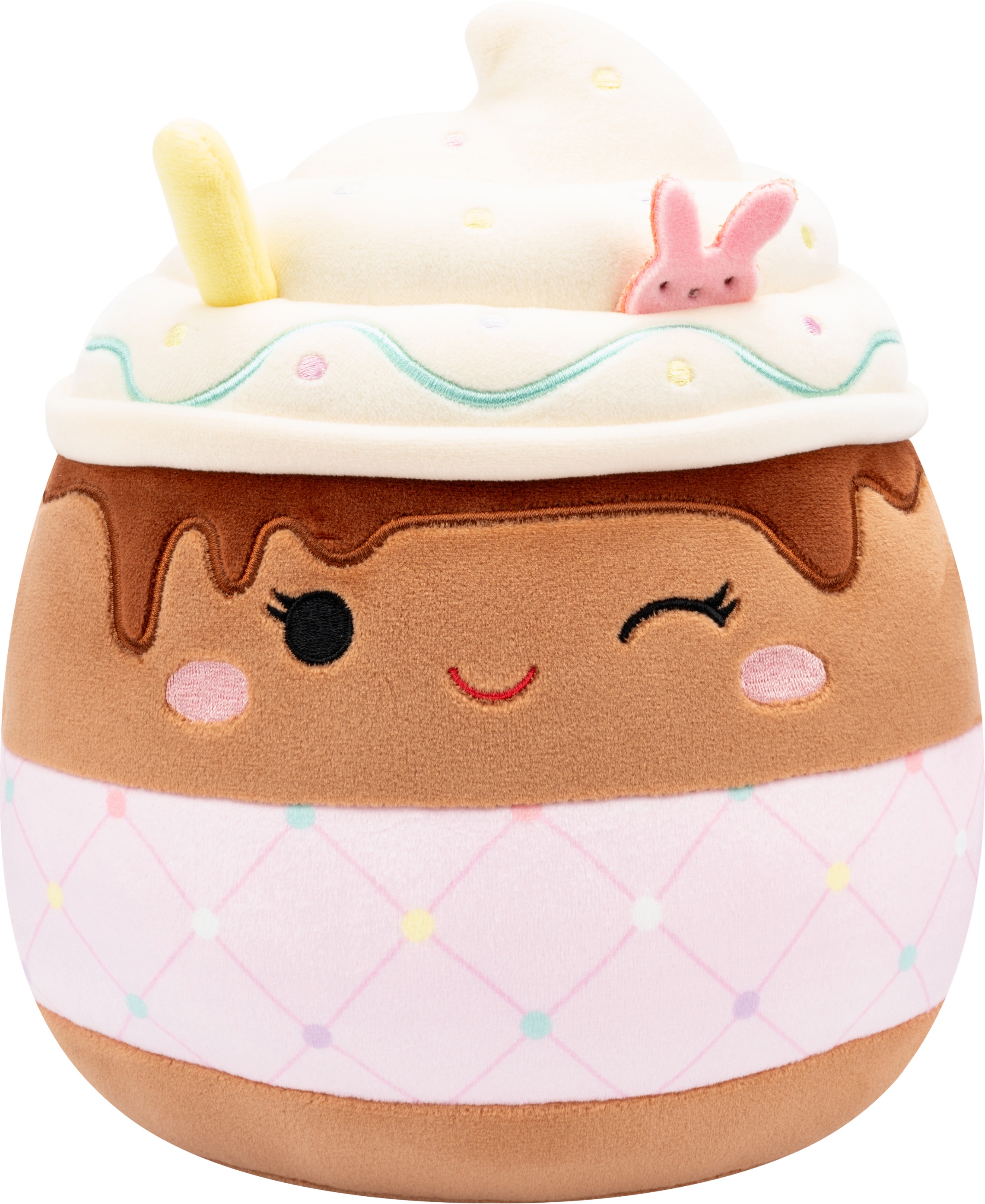 Squishmallows – mrkající čokoládové frappé s růžovým prošívaným obalem