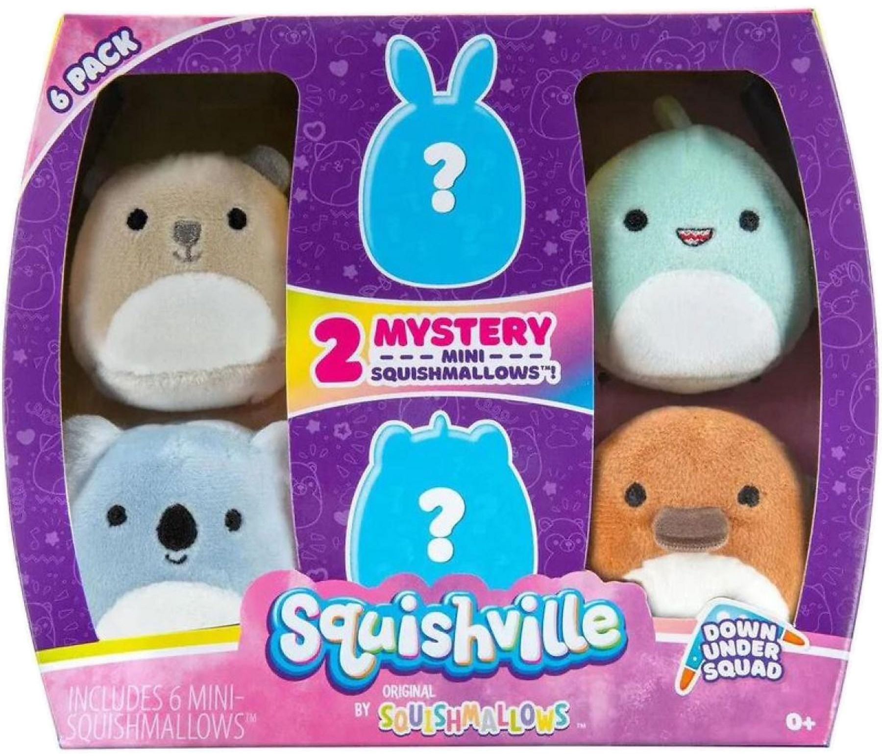 Squishville Down Under mini plyšáci 6 ks (2 tajemné postavičky)