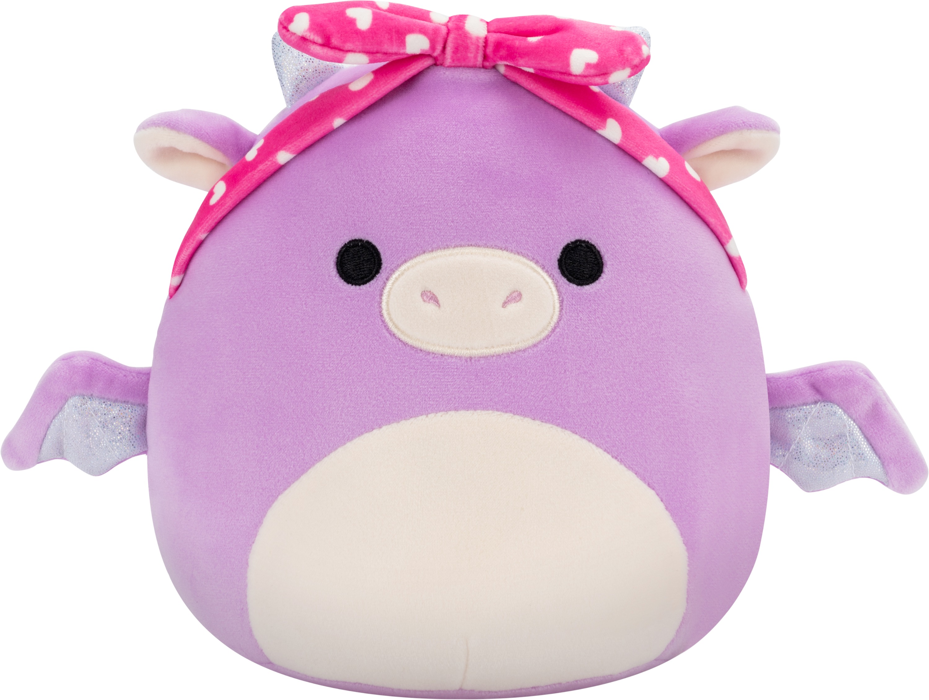 Squishmallows Dina – fialový drak s šátkem se srdíčky
