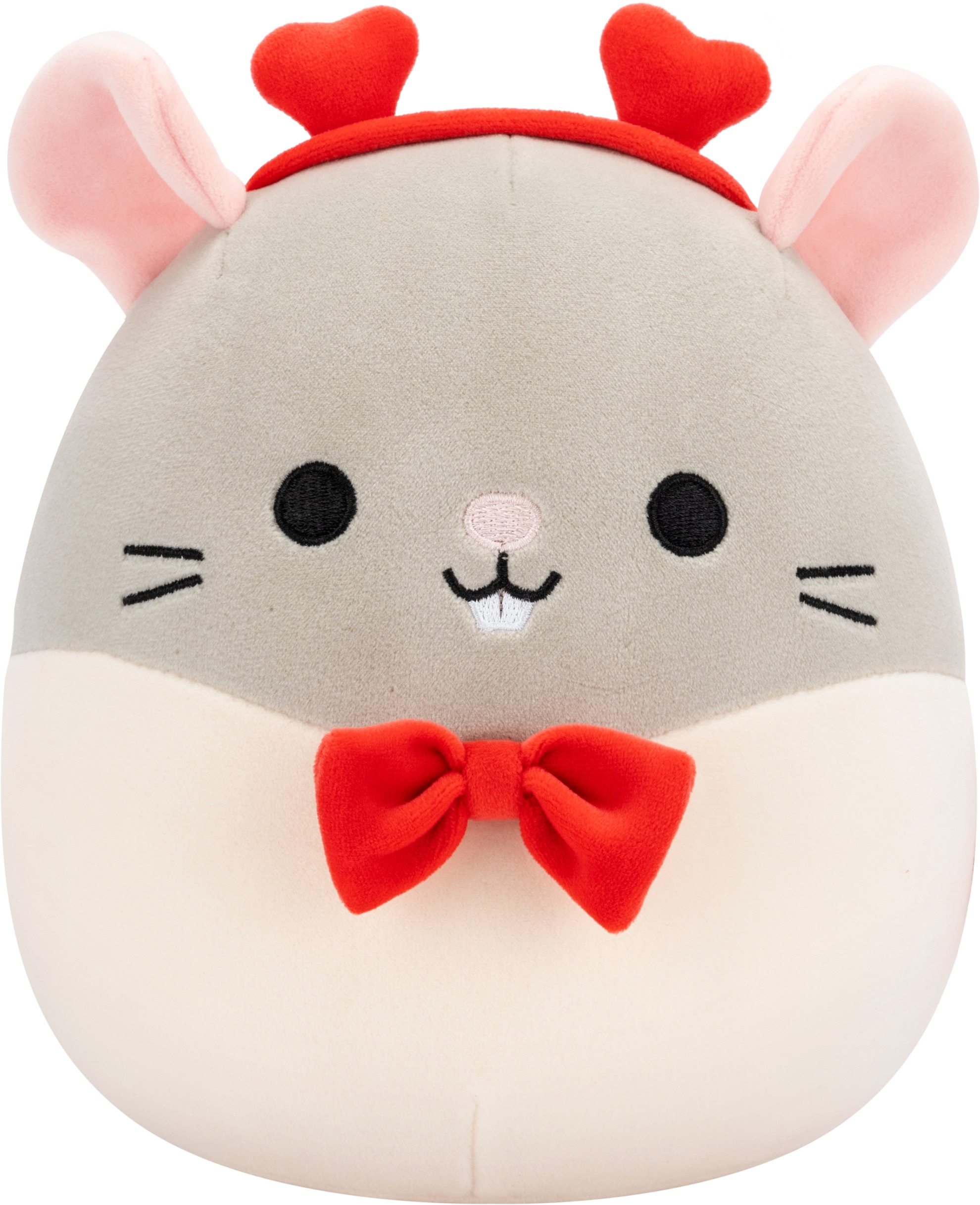 Squishmallows Milto – šedá krysa s motýlkem a čelenkou se srdcem