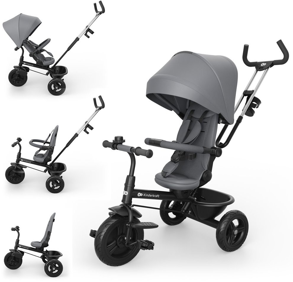 Kinderkraft Tříkolka Aston 2 Plus Grey, 9 m+