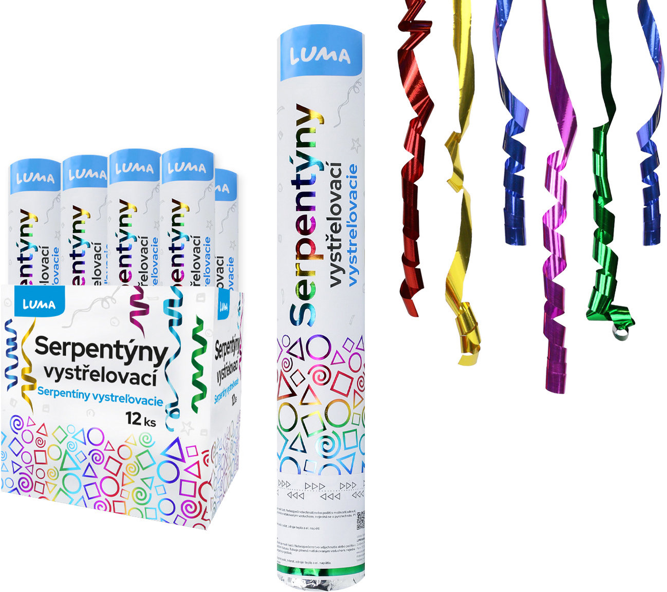 LUMA vystřelovací konfety barevné serpentýny, 30 cm