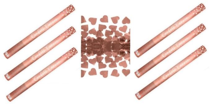 Párty konfety Sada 6 ks, 60 cm, metalické růžovo zlaté / rose gold srdce svatba