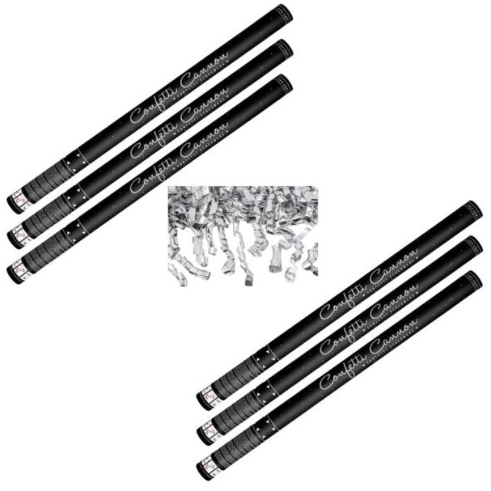 Párty konfety Sada 6 ks, 80 cm, stříbrné stužky hoblinky metalické silvestr