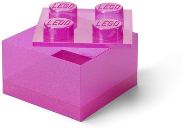 LEGO úložný box s víkem, třpytivě růžový