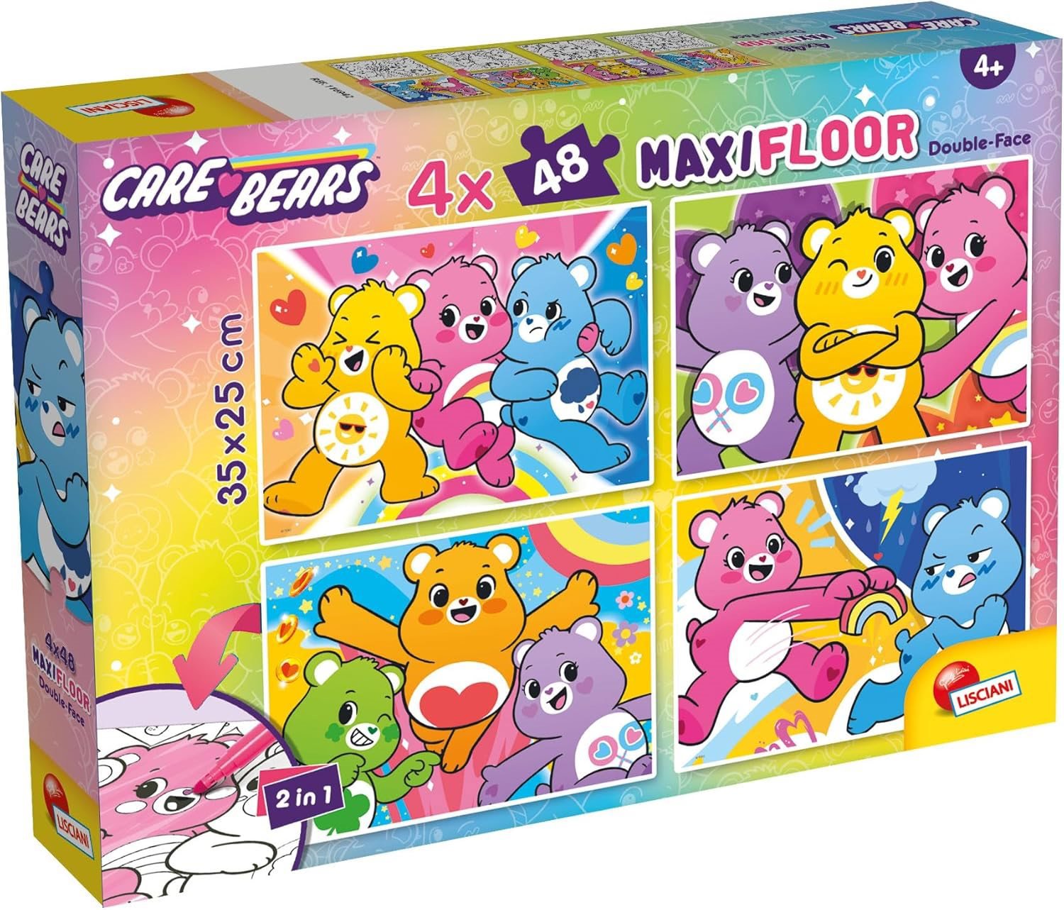 Lisciani Oboustranné puzzle MAXI 4 × 48 dílků Care Bears (s omalovánkami)