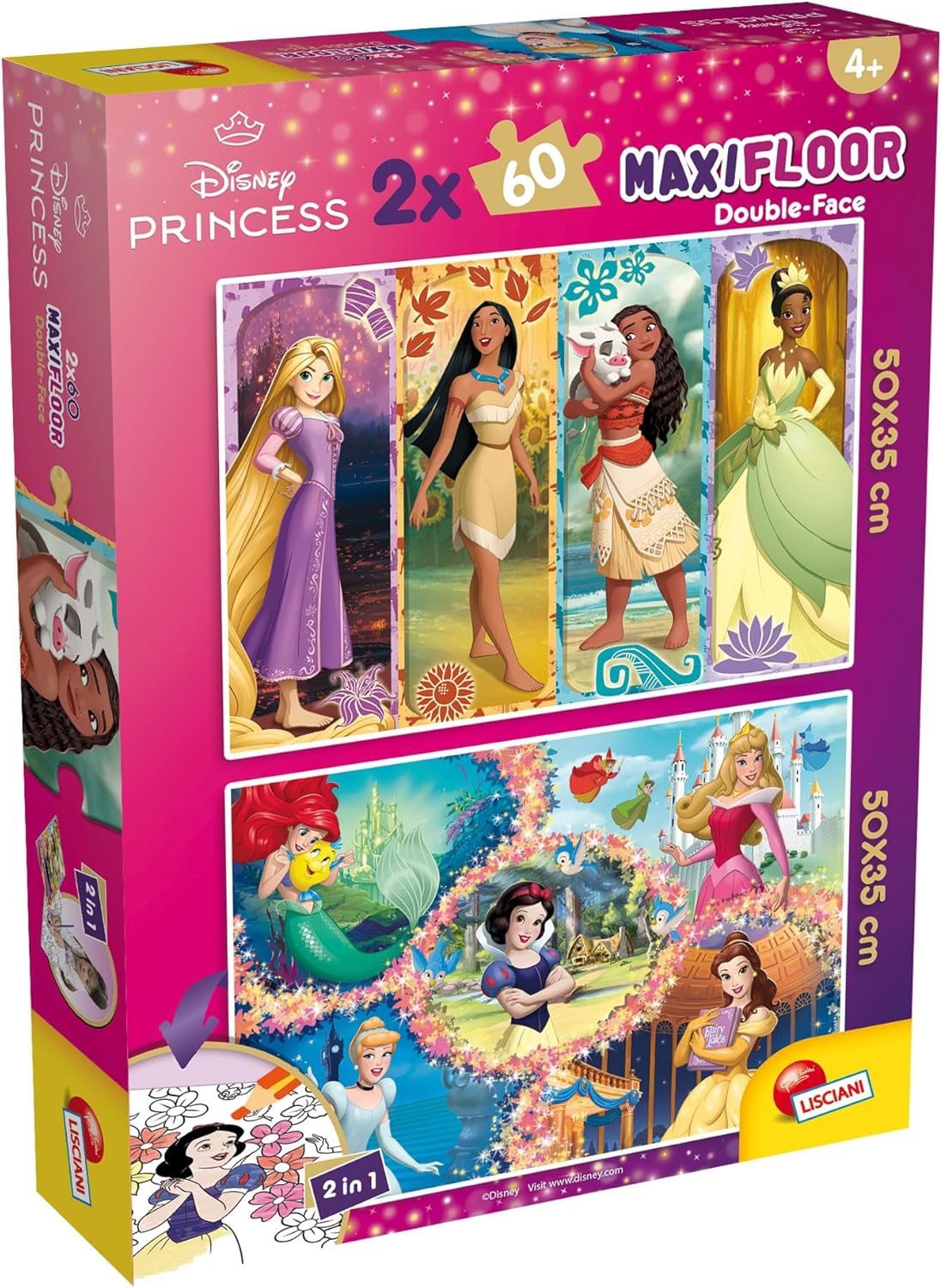 Lisciani Oboustranné puzzle MAXI 2 × 60 dílků Disney Princezny (s omalovánkami)