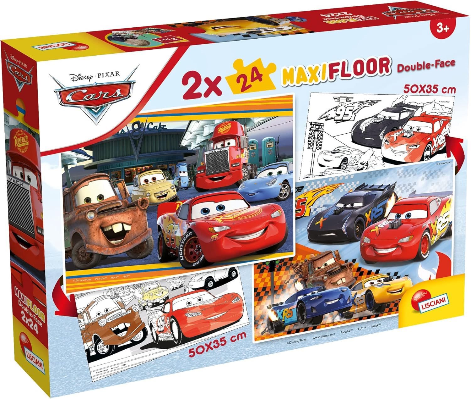 Lisciani Oboustranné puzzle MAXI 2 × 24 dílků Cars - Auta (s omalovánkami)