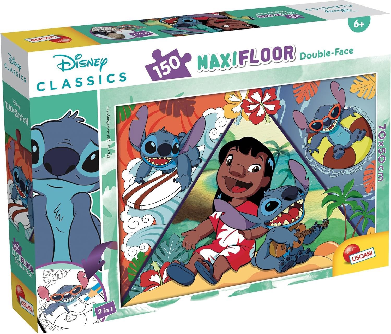 Lisciani Oboustranné puzzle MAXI 150 dílků Lilo & Stitch (s omalovánkou)