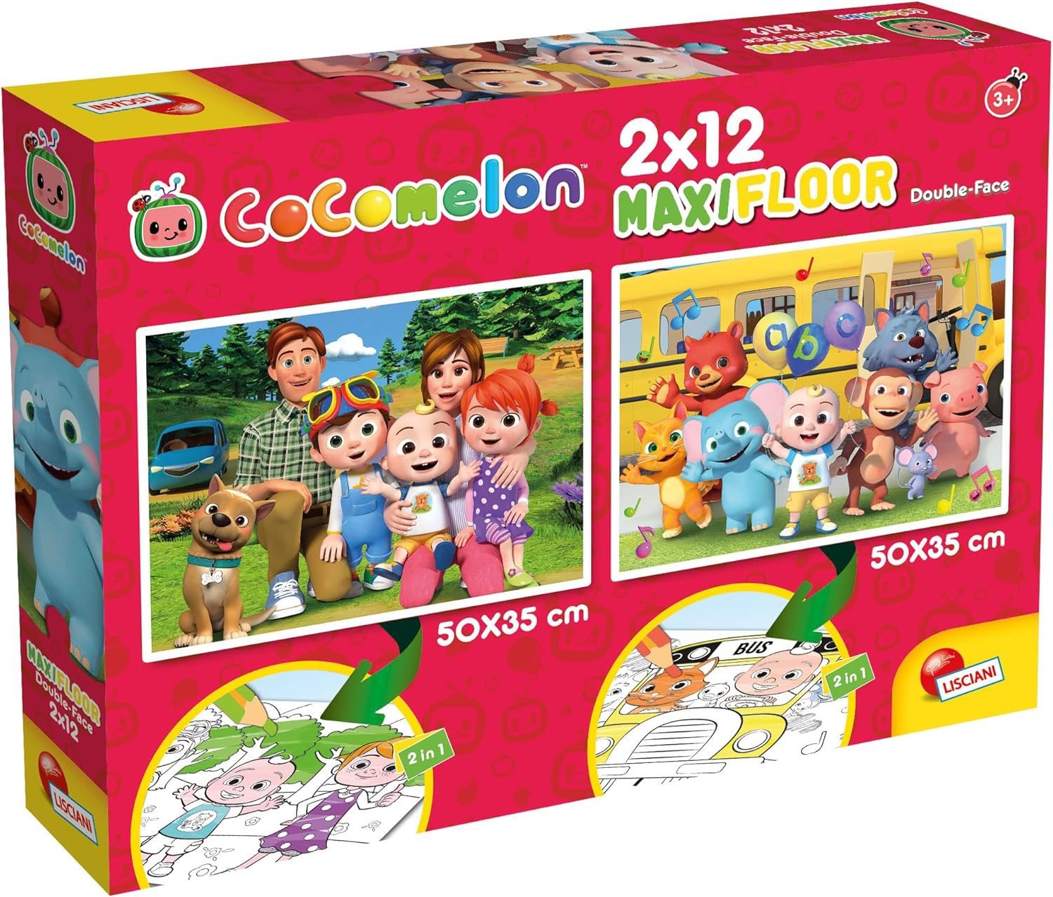 Lisciani Oboustranné puzzle MAXI 2 × 12 dílků Cocomelon (s omalovánkami)