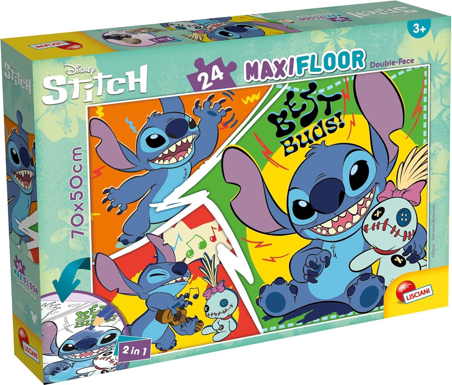 Lisciani Oboustranné puzzle MAXI 24 dílků Stitch (s omalovánkou)