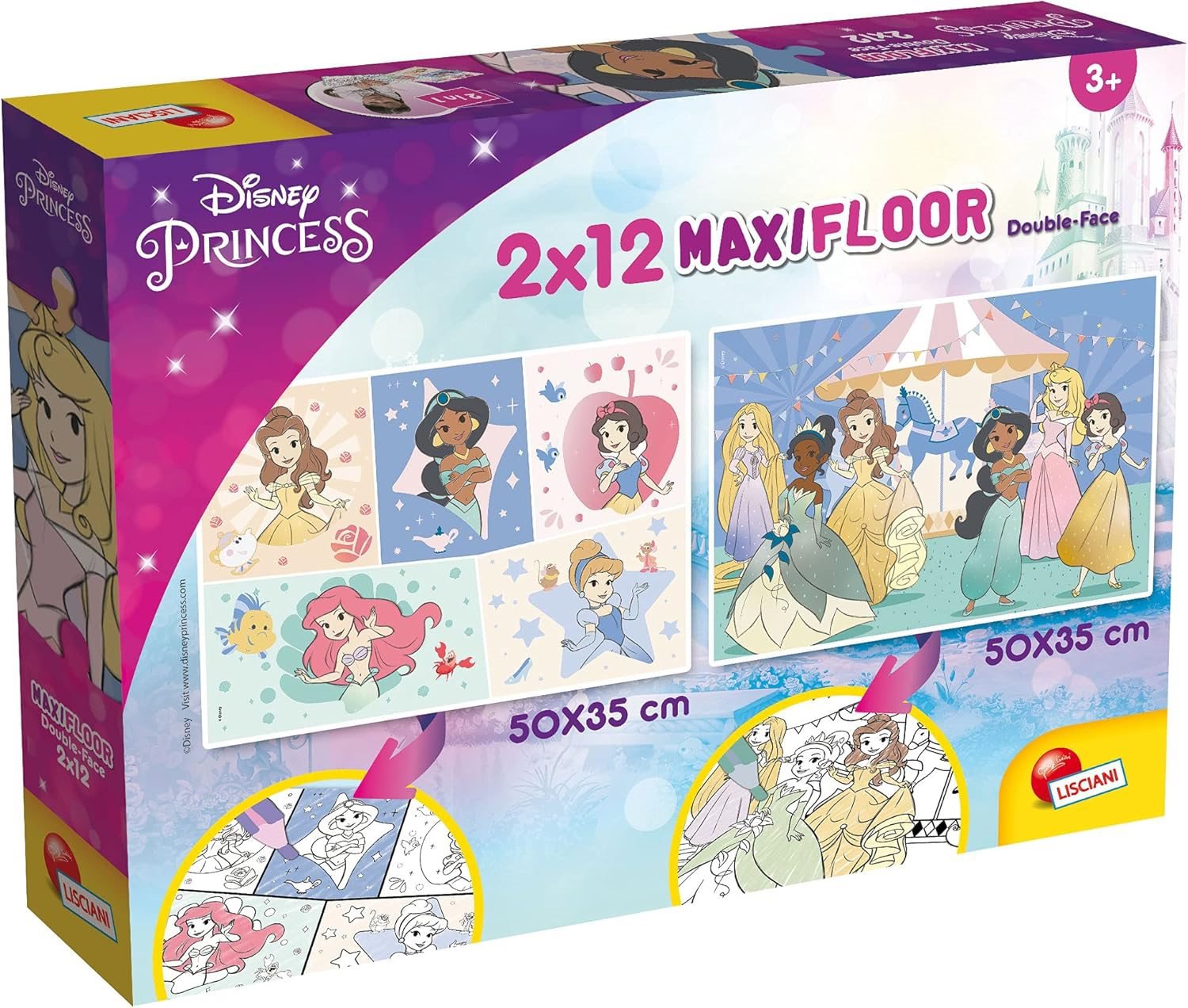 Lisciani Oboustranné puzzle MAXI 2 × 12 dílků Disney Princezny (s omalovánkami)