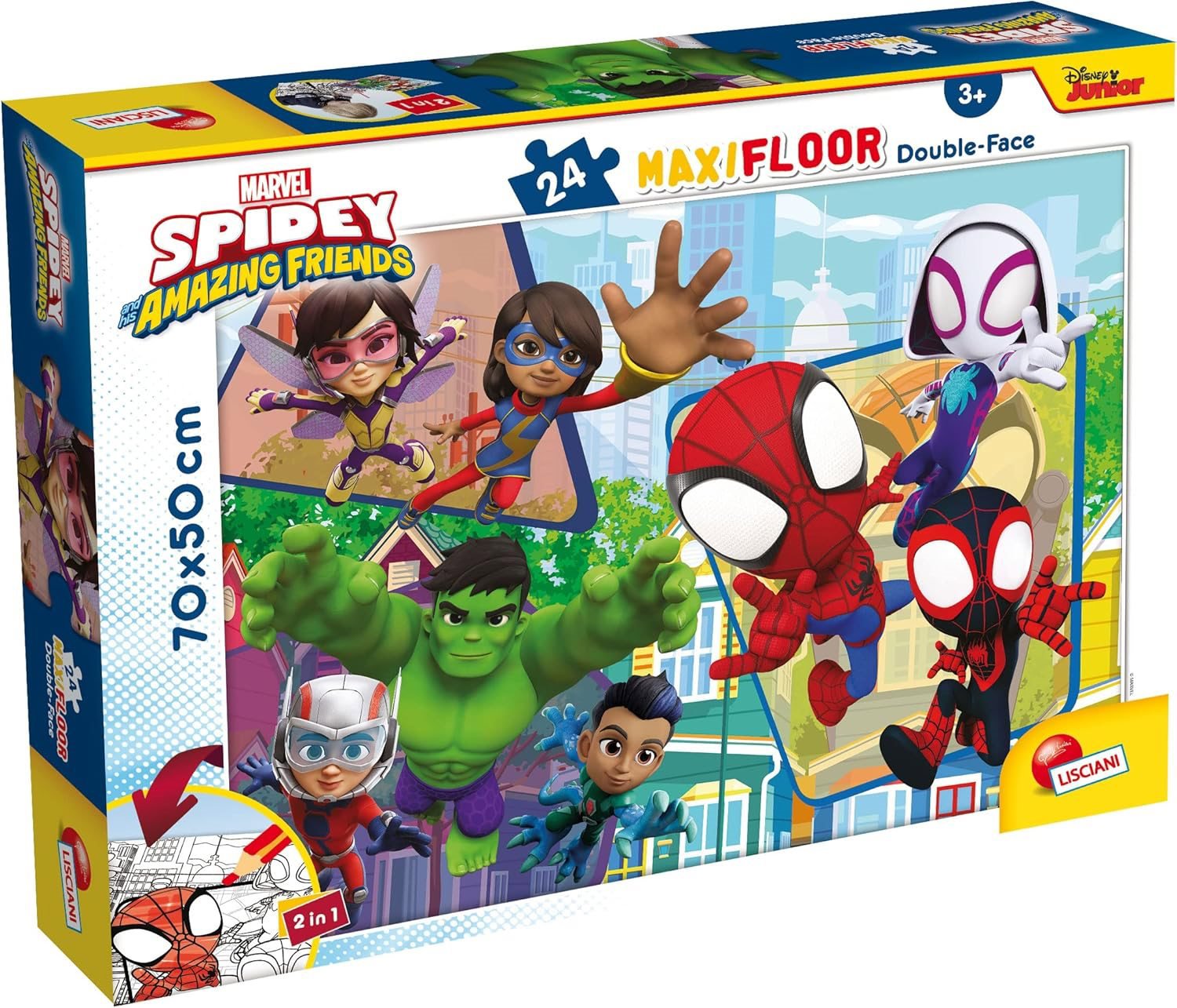 Lisciani Oboustranné puzzle MAXI 24 dílků Spidey a jeho úžasní přátelé (s omalovánkou)