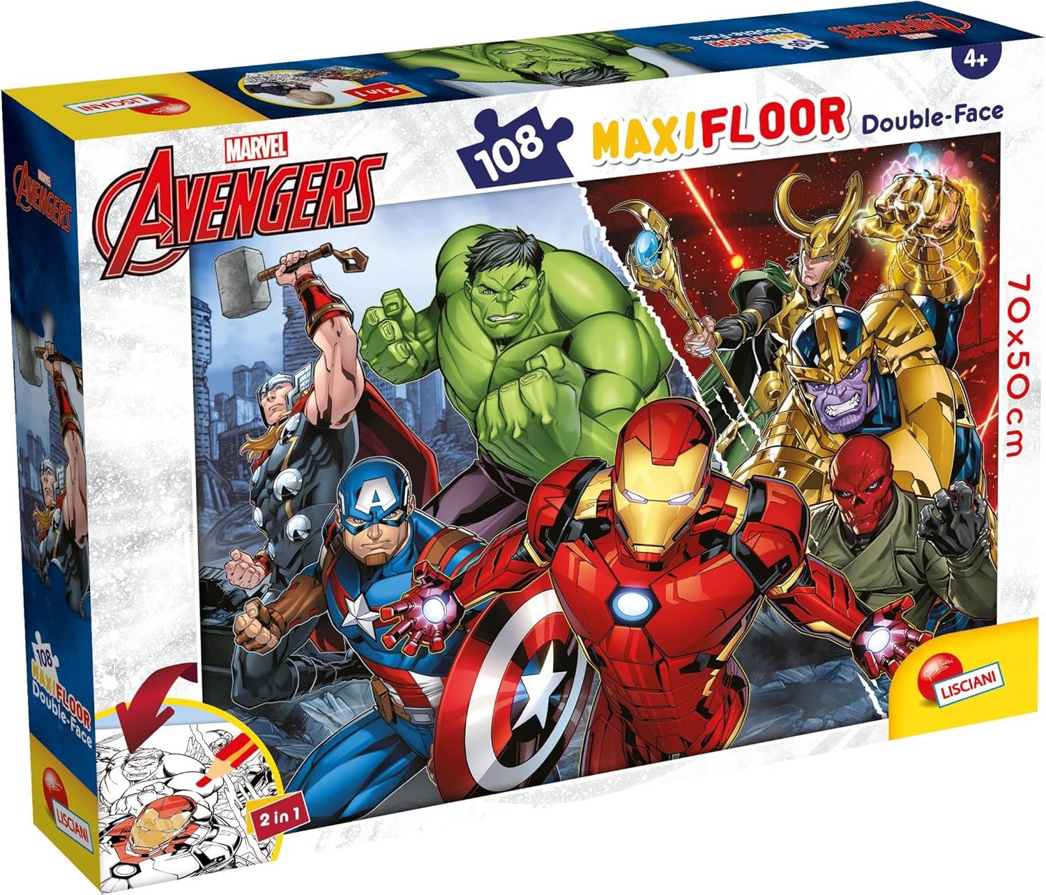 Lisciani Oboustranné puzzle MAXI 108 dílků Marvel Avengers (s omalovánkou)