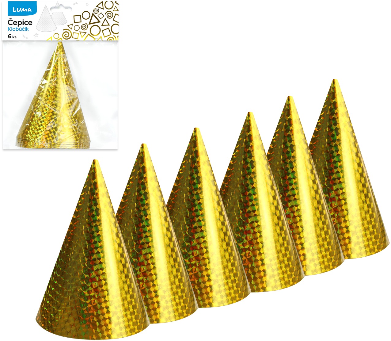 LUMA Laser Čepice 15 cm 6 ks, zlaté