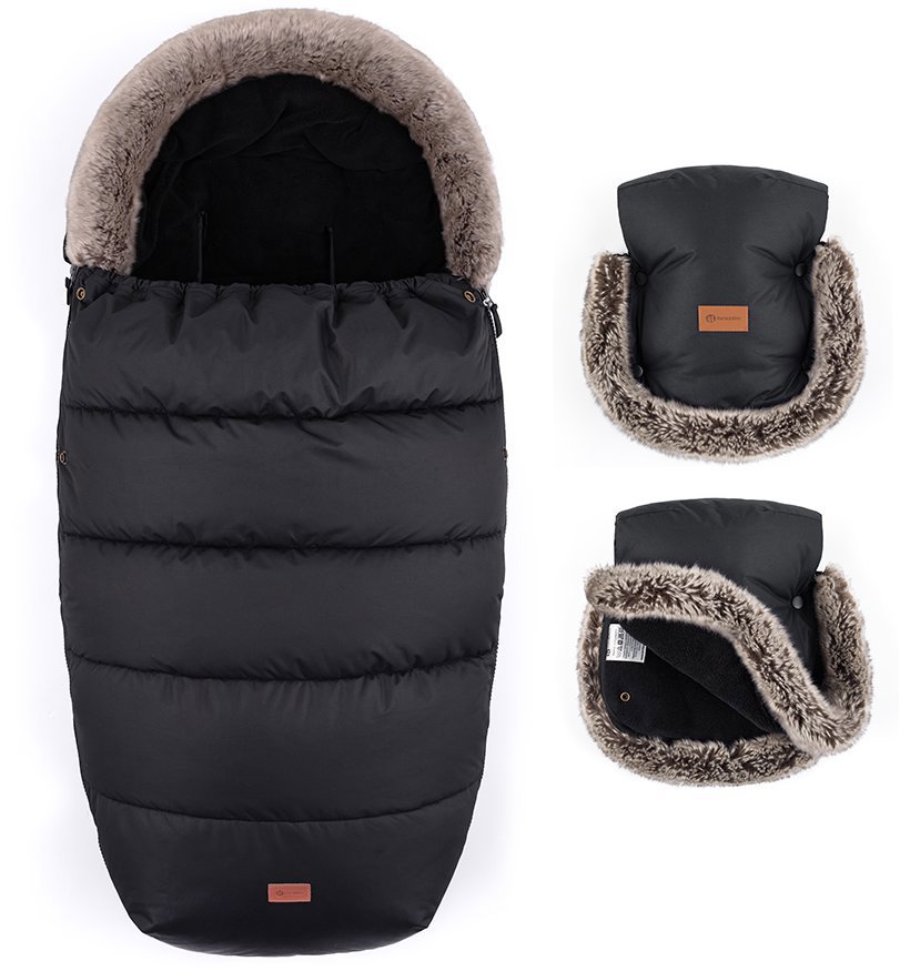 PETITE&MARS Set Fusak Comfy 4v1 + rukavice na kočárek Furry Forever Black