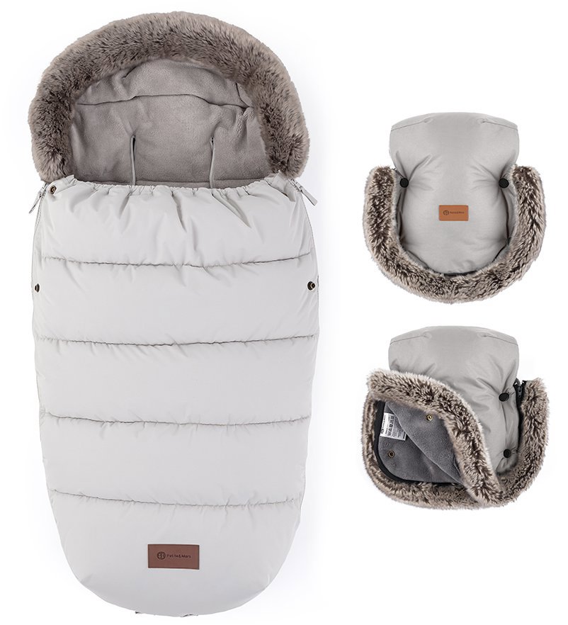 PETITE&MARS Set Fusak Comfy 4v1 + rukavice na kočárek Furry Champagne Shower
