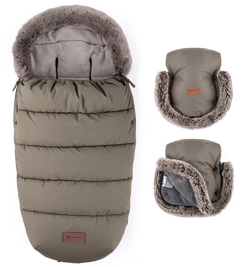 PETITE&MARS Set Fusak Comfy 4v1 + rukavice na kočárek Furry Mocha Mousse