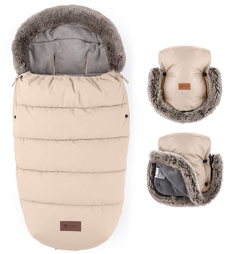 PETITE&MARS Set Fusak Comfy 4v1 + rukavice na kočárek Furry Rose Petal