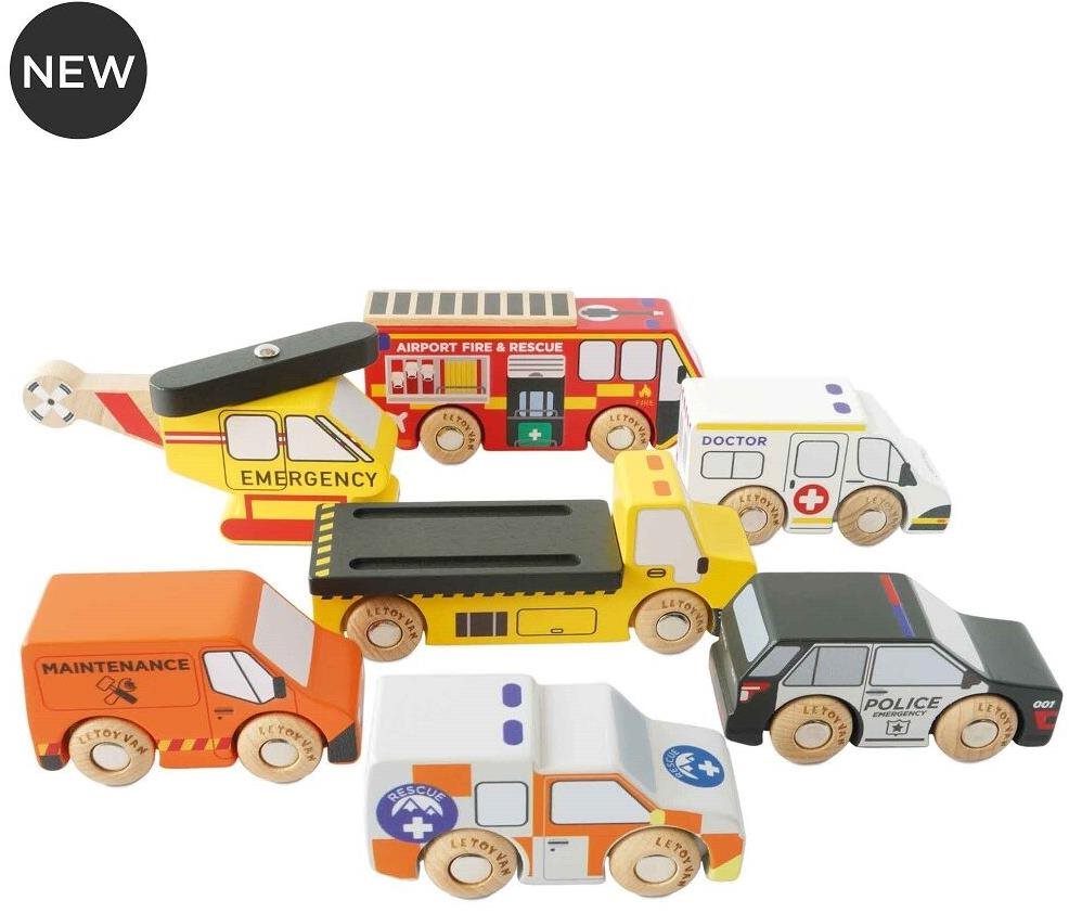 Le Toy Van Set záchranných autíček s vrtulníkem