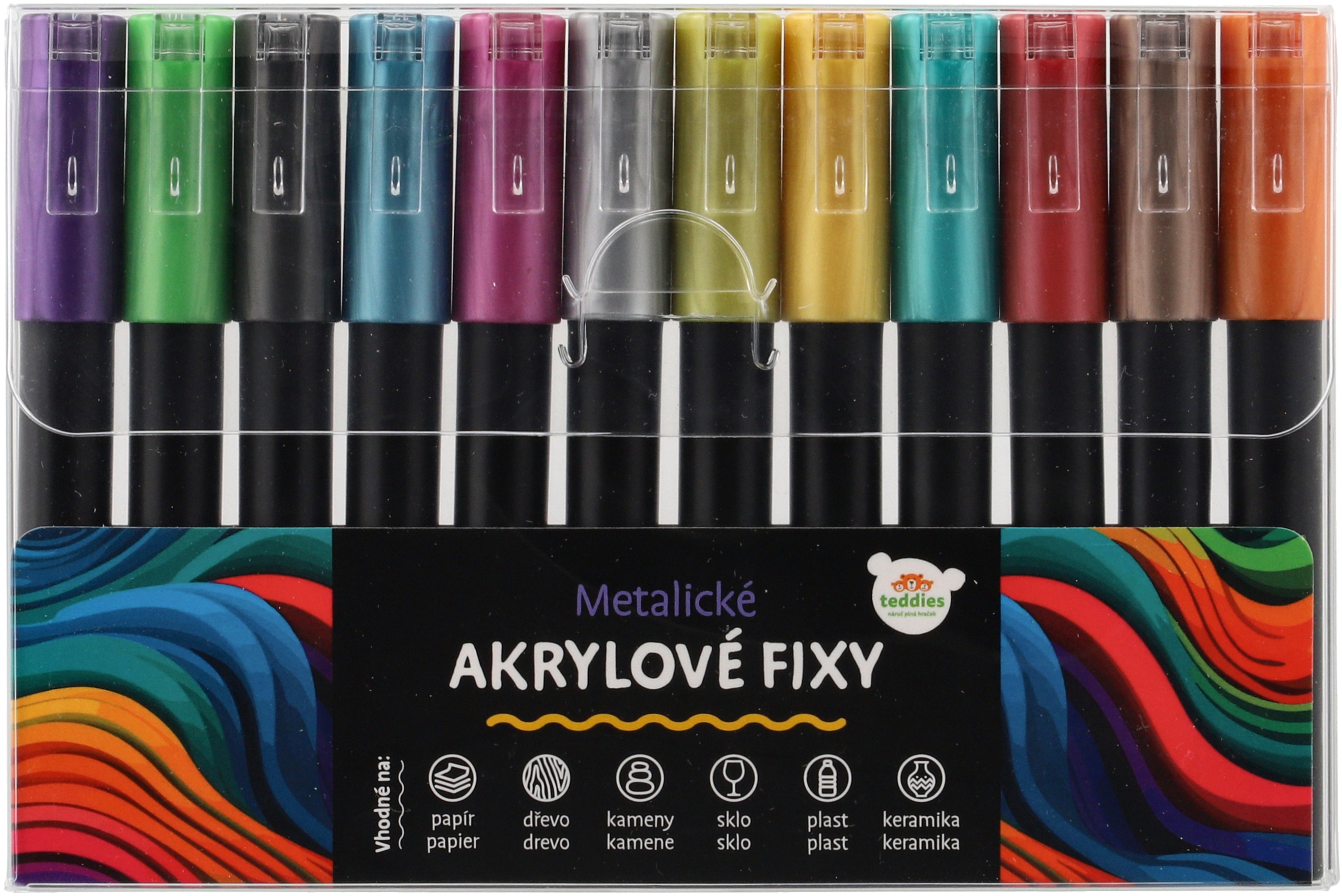 Sada 12 akrylových metalických fixů značky Teddies