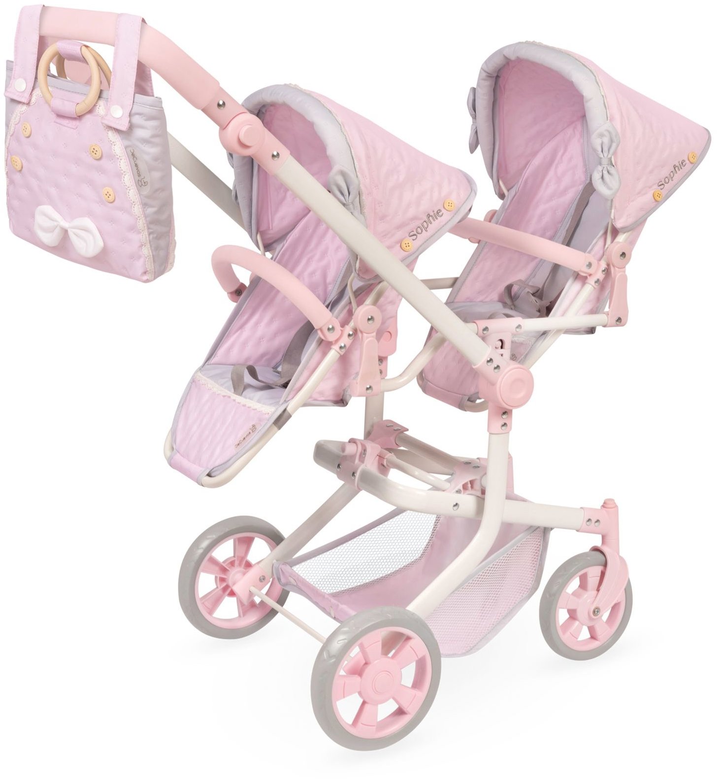 DeCuevas 90875 Skládací kočárek pro dvojčata panenky s taškou Sophie 2025 - 91 cm